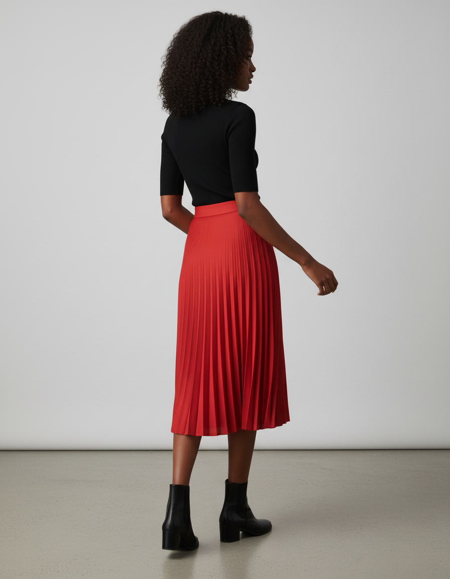 Jupe Patineuse Rouge Midi Plissée