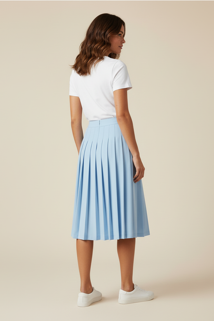 Jupe Patineuse Bleue Ciel Plissée Fluide