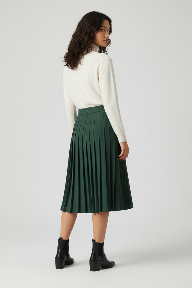 Jupe Patineuse Verte Plissée Élégante