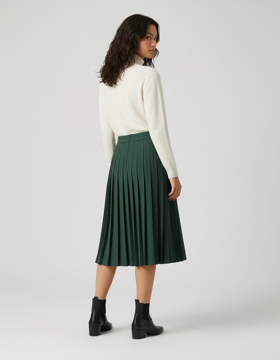 Jupe Patineuse Verte Plissée Élégante