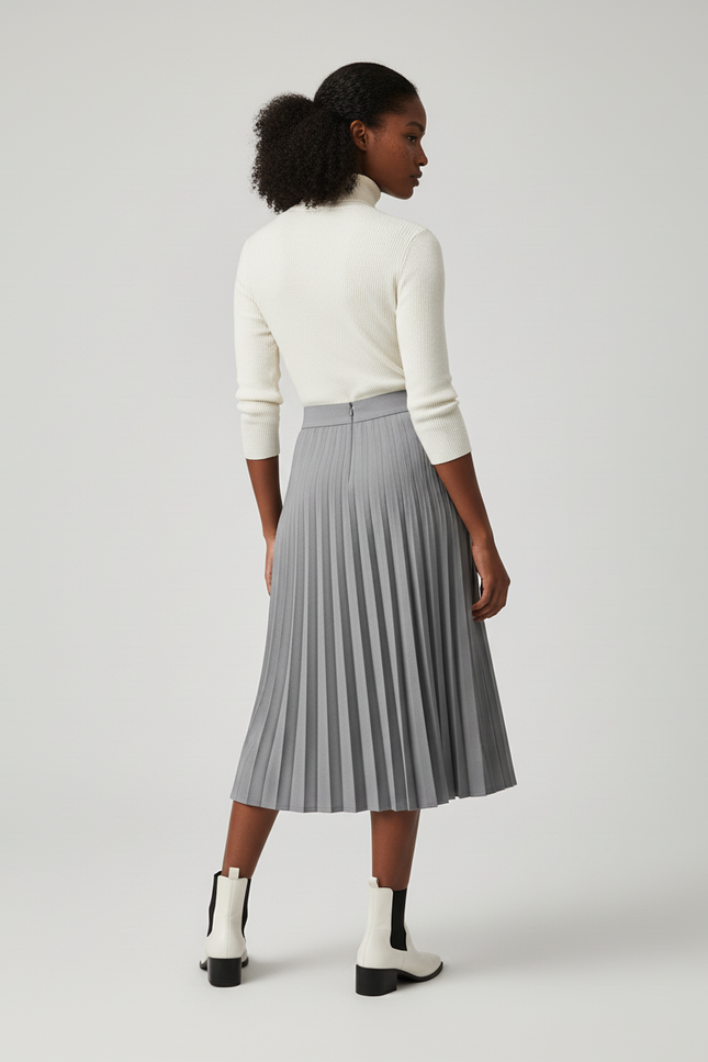 Jupe Patineuse Grise Plissée Chic Intemporelle