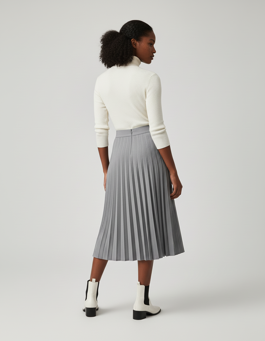 Jupe Patineuse Grise Plissée Chic Intemporelle