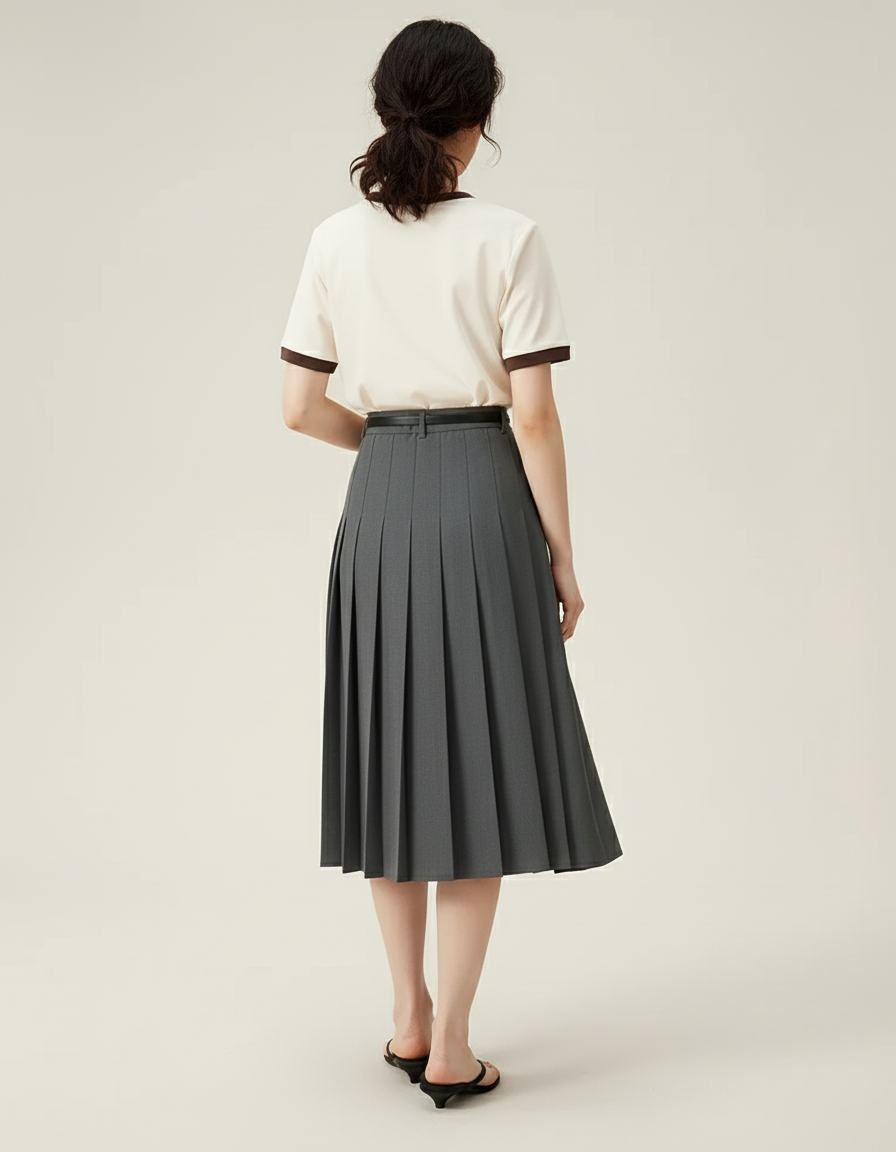 Jupe Patineuse Grise Plissée Élégante Raffinée