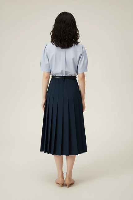 Jupe Patineuse Bleu Marine Plissée Élégante