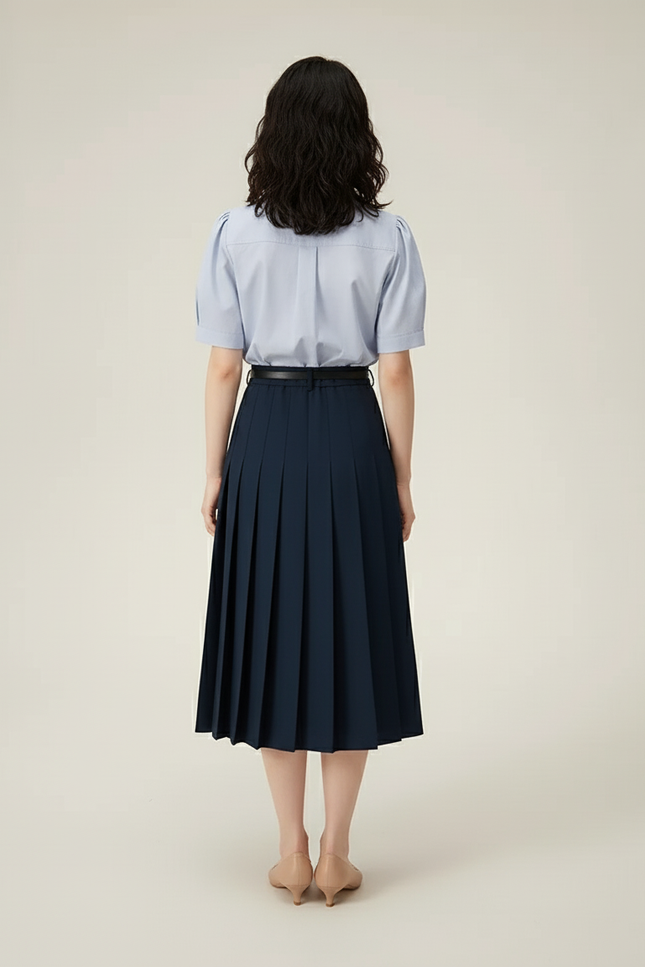 Jupe Patineuse Bleu Marine Plissée Élégante
