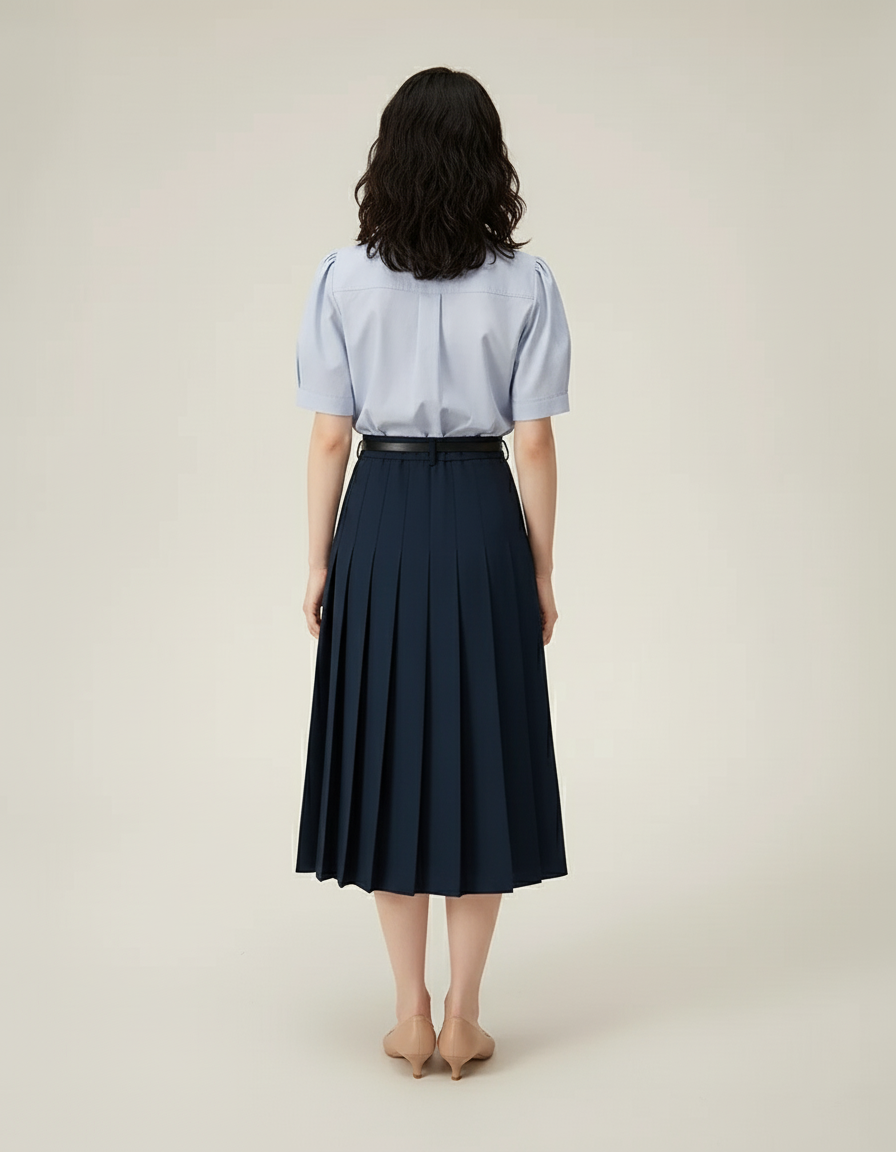 Jupe Patineuse Bleu Marine Plissée Élégante