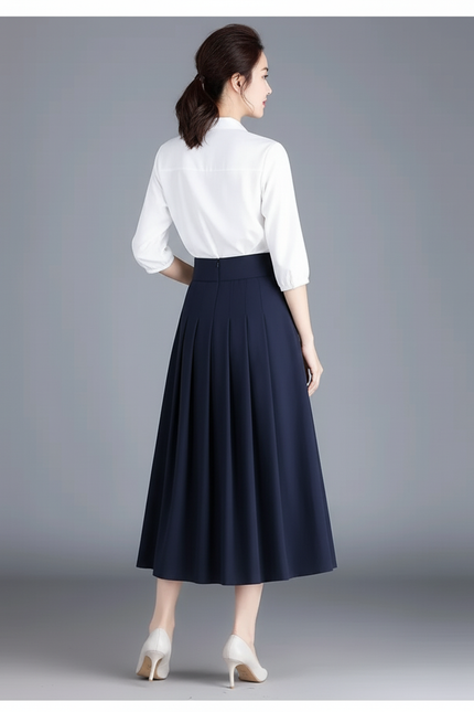 Jupe Patineuse Plissée Bleu Marine Élégante