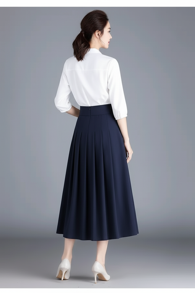 Jupe Patineuse Plissée Bleu Marine Élégante