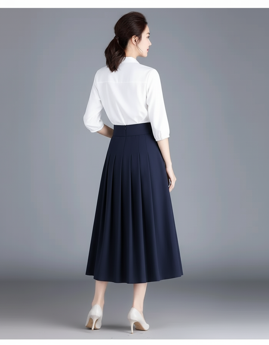 Jupe Patineuse Plissée Bleu Marine Élégante