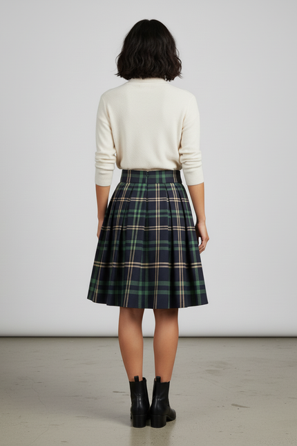 Jupe Patineuse Plissée Écossaise Rétro