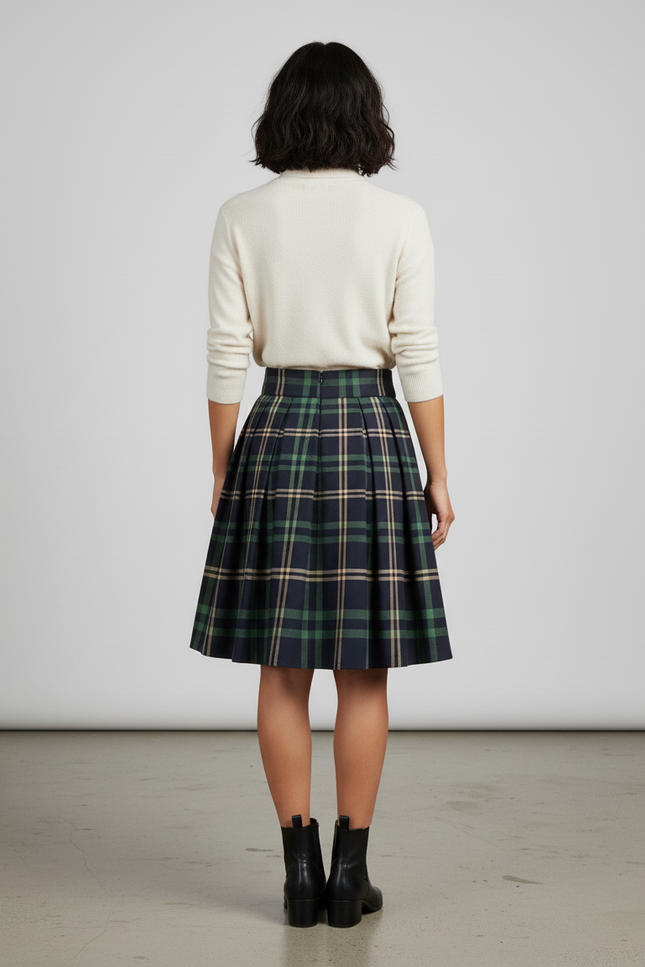 Jupe Patineuse Plissée Écossaise Rétro