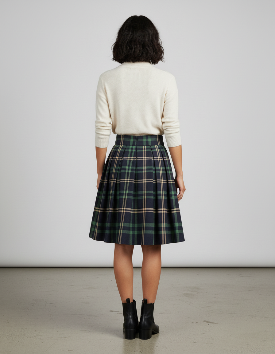 Jupe Patineuse Plissée Écossaise Rétro