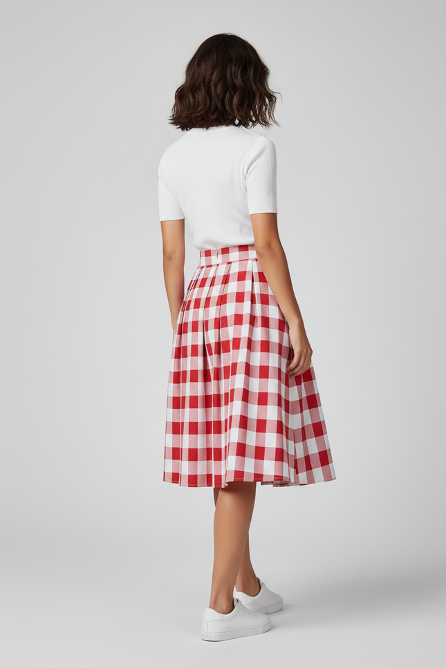 Jupe Patineuse Plissée Rouge Écossaise