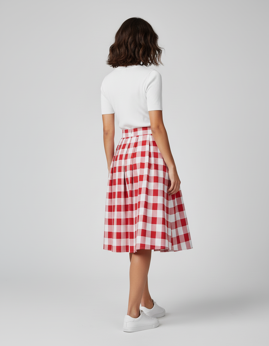 Jupe Patineuse Plissée Rouge Écossaise