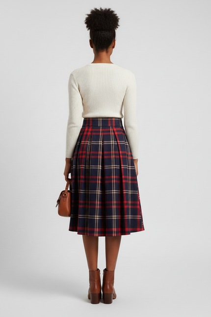 Jupe Patineuse Plissée Carreaux Vintage