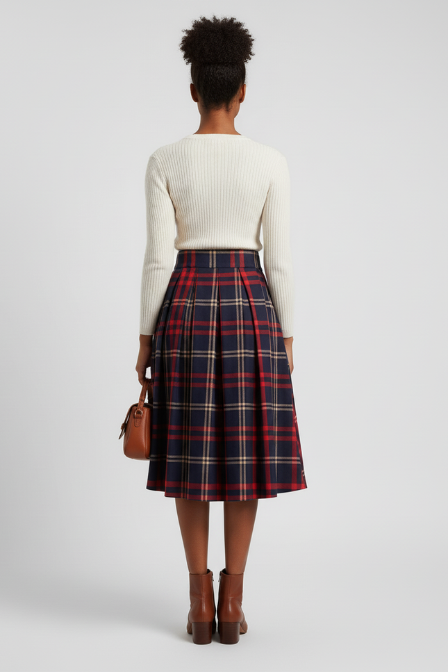 Jupe Patineuse Plissée Carreaux Vintage