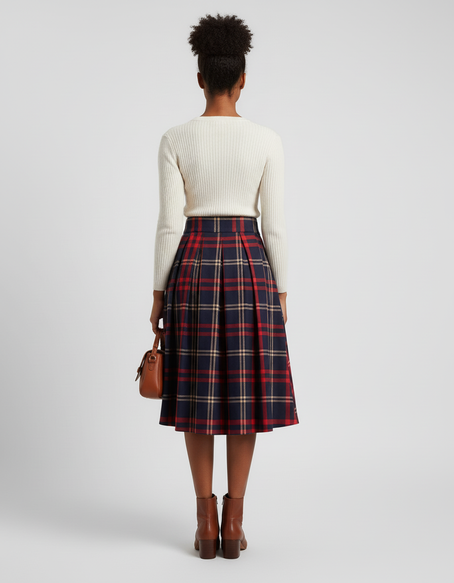 Jupe Patineuse Plissée Carreaux Vintage