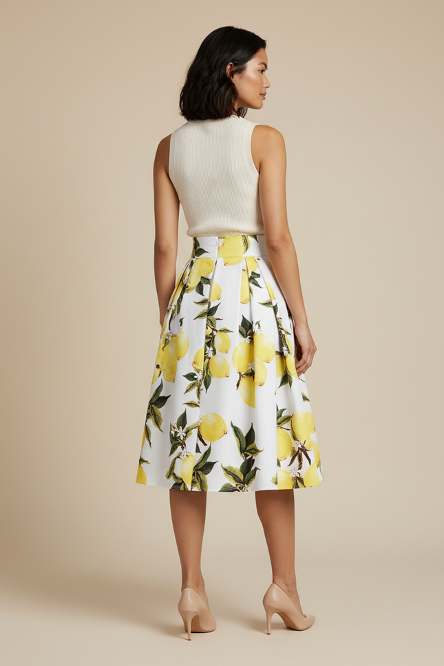 Jupe Patineuse Plissée Citrons Rétro