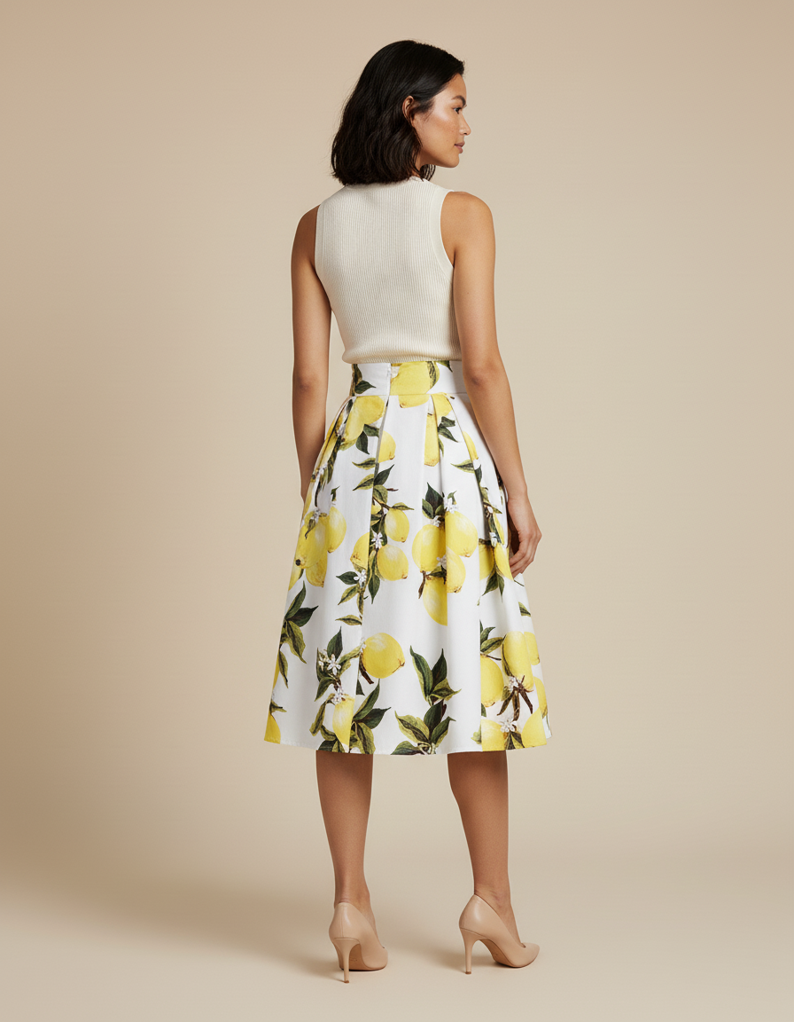 Jupe Patineuse Plissée Citrons Rétro
