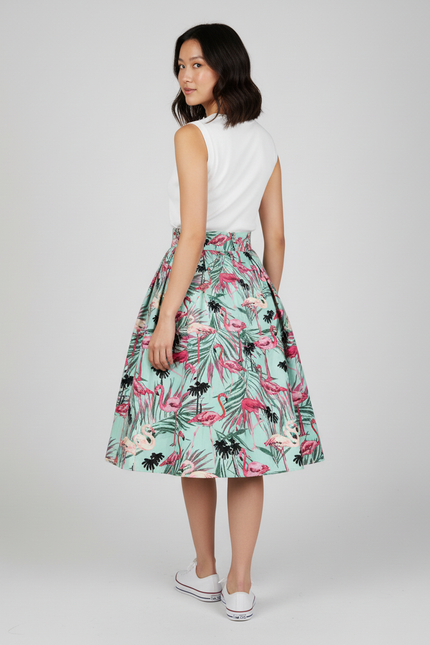 Jupe Patineuse Tropicale Plissée Décontractée