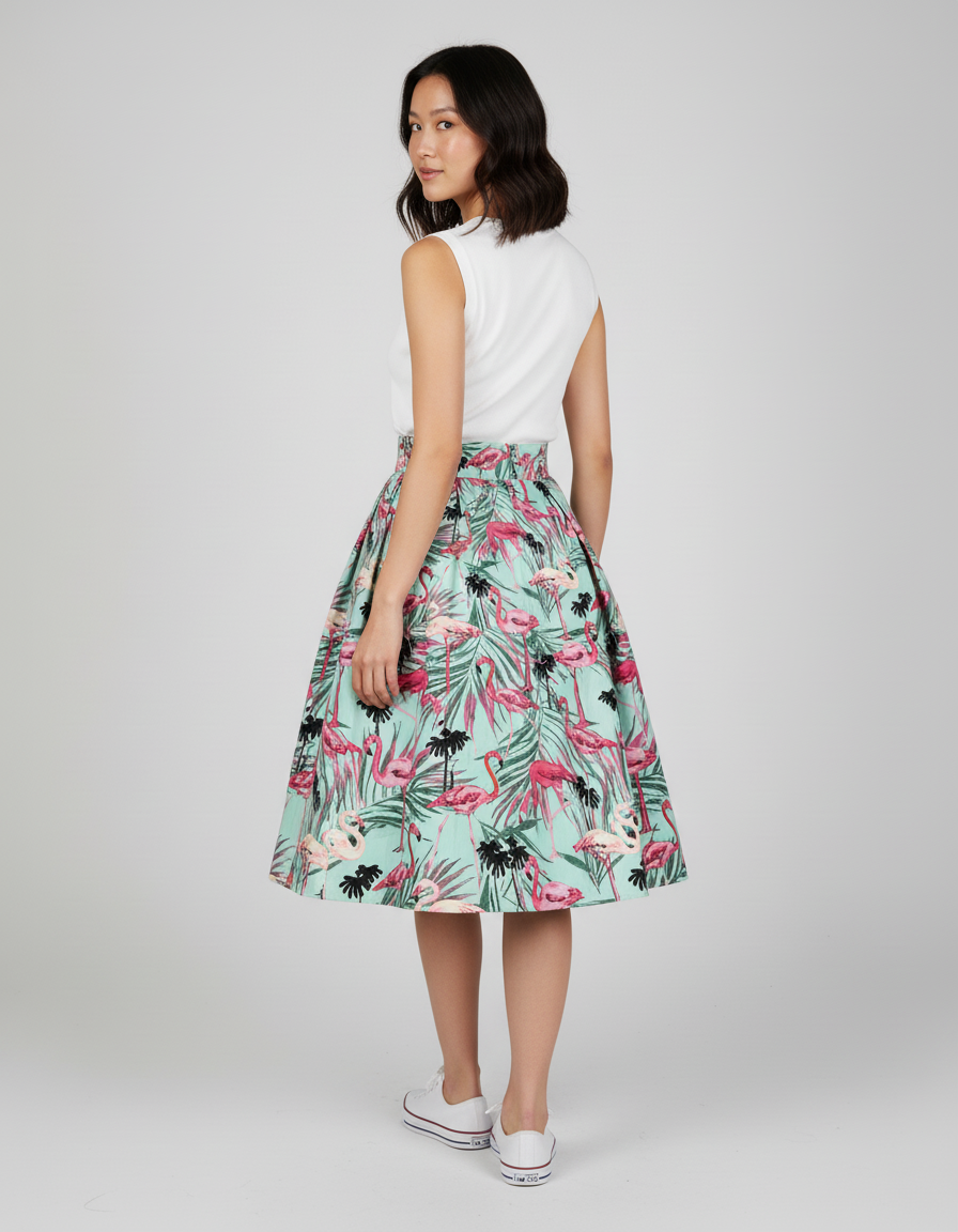 Jupe Patineuse Tropicale Plissée Décontractée