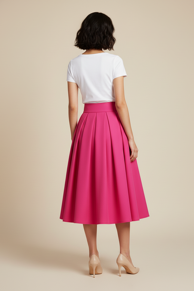 Jupe Patineuse Rose Plissée Chic