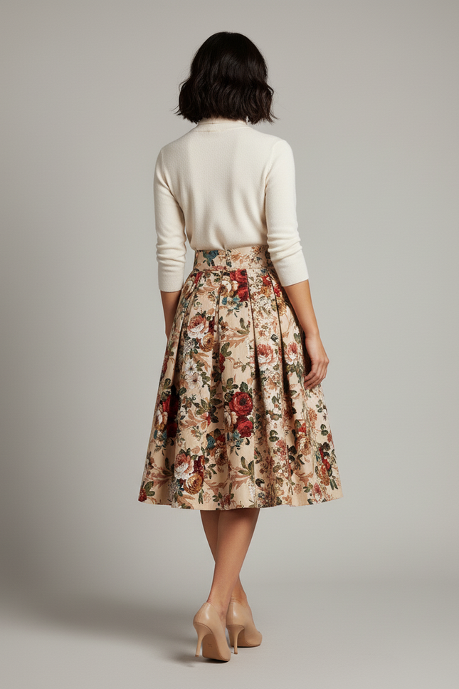 Jupe Patineuse Florale Plissée Vintage