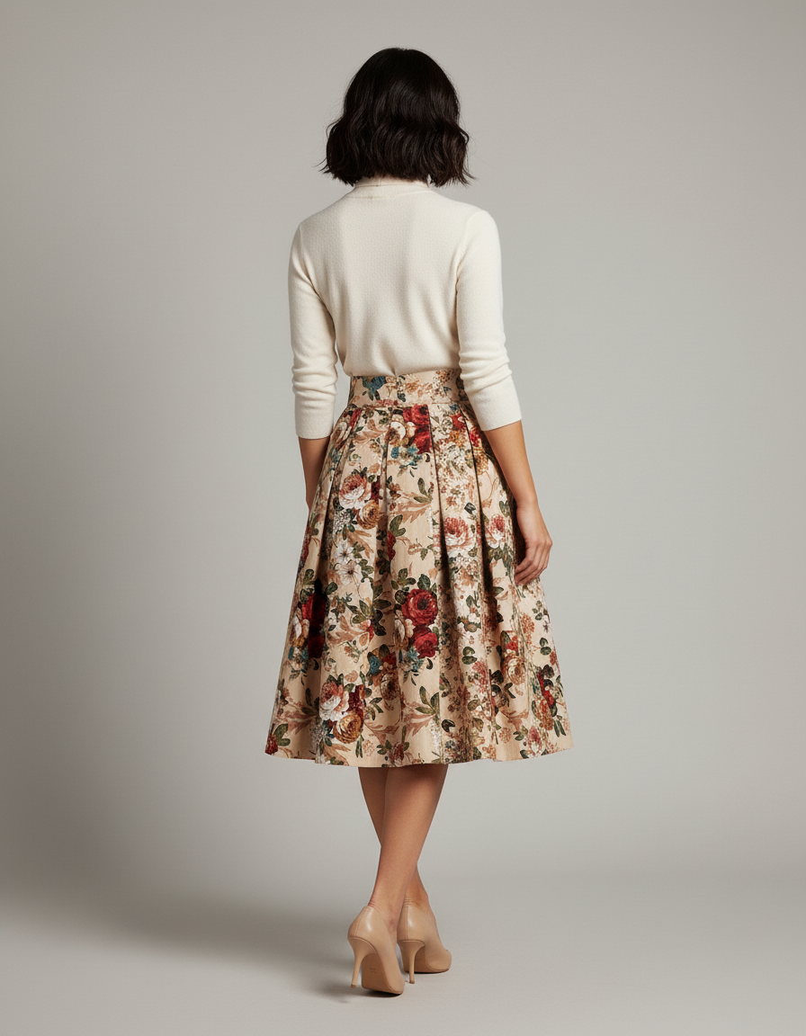 Jupe Patineuse Florale Plissée Vintage