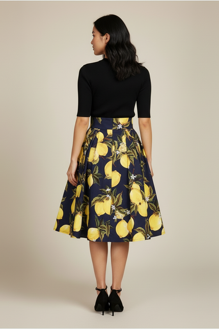 Jupe Patineuse Motif Citron Plissée Chic