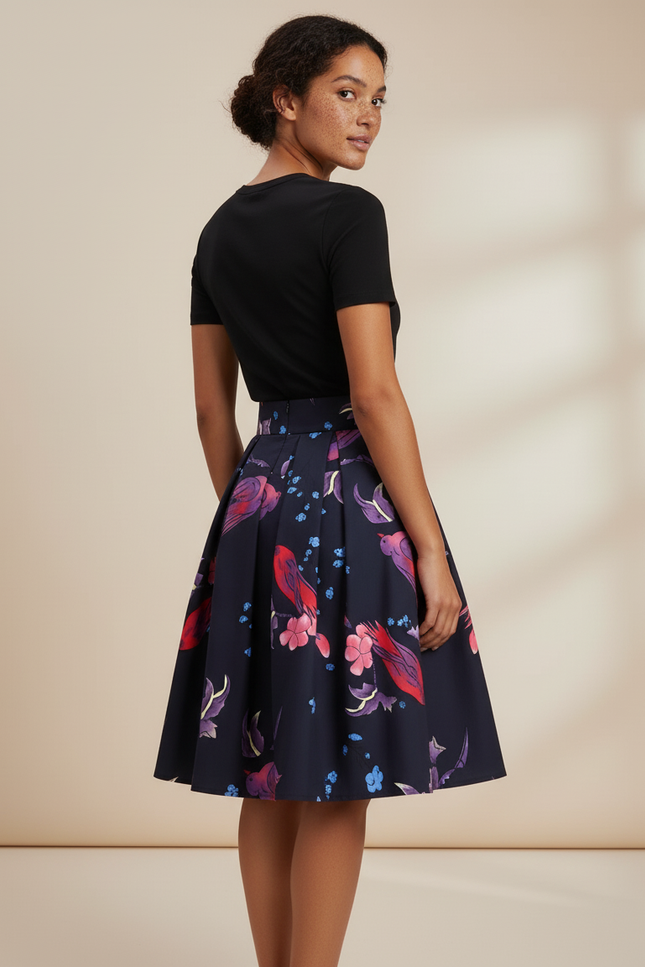Jupe Patineuse Plissée Chic Motif Floral