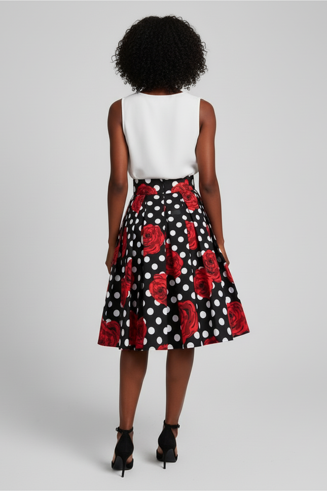 Jupe Patineuse Plissée Pois Roses