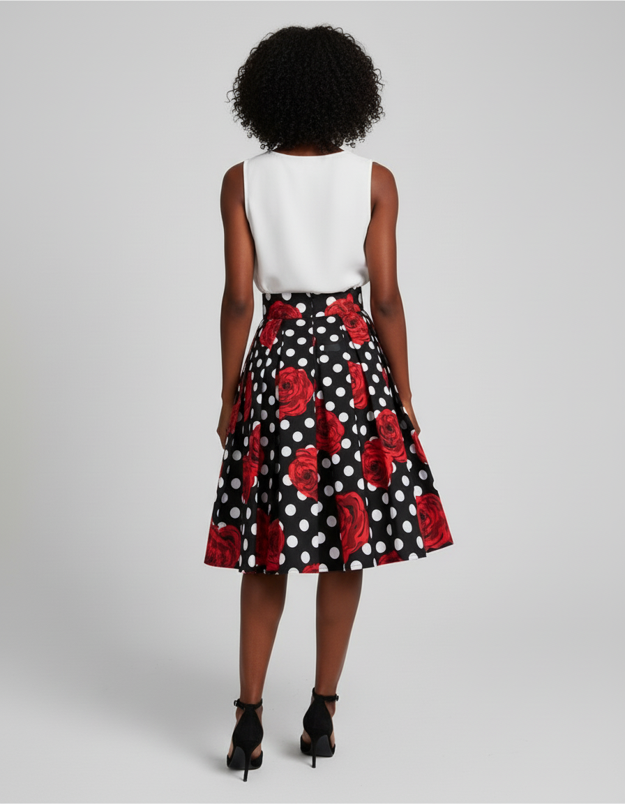 Jupe Patineuse Plissée Pois Roses