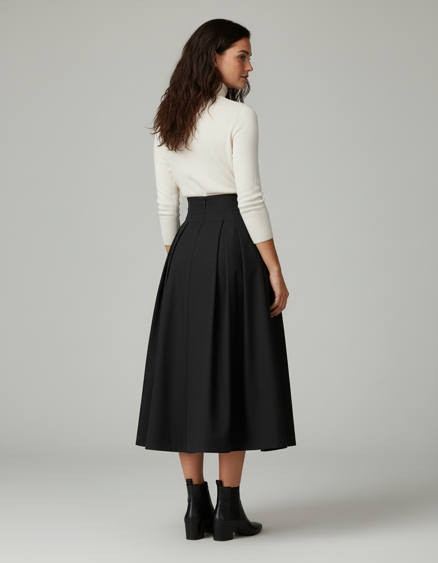 Jupe Patineuse Noire Plissée Élégante Sophistiquée