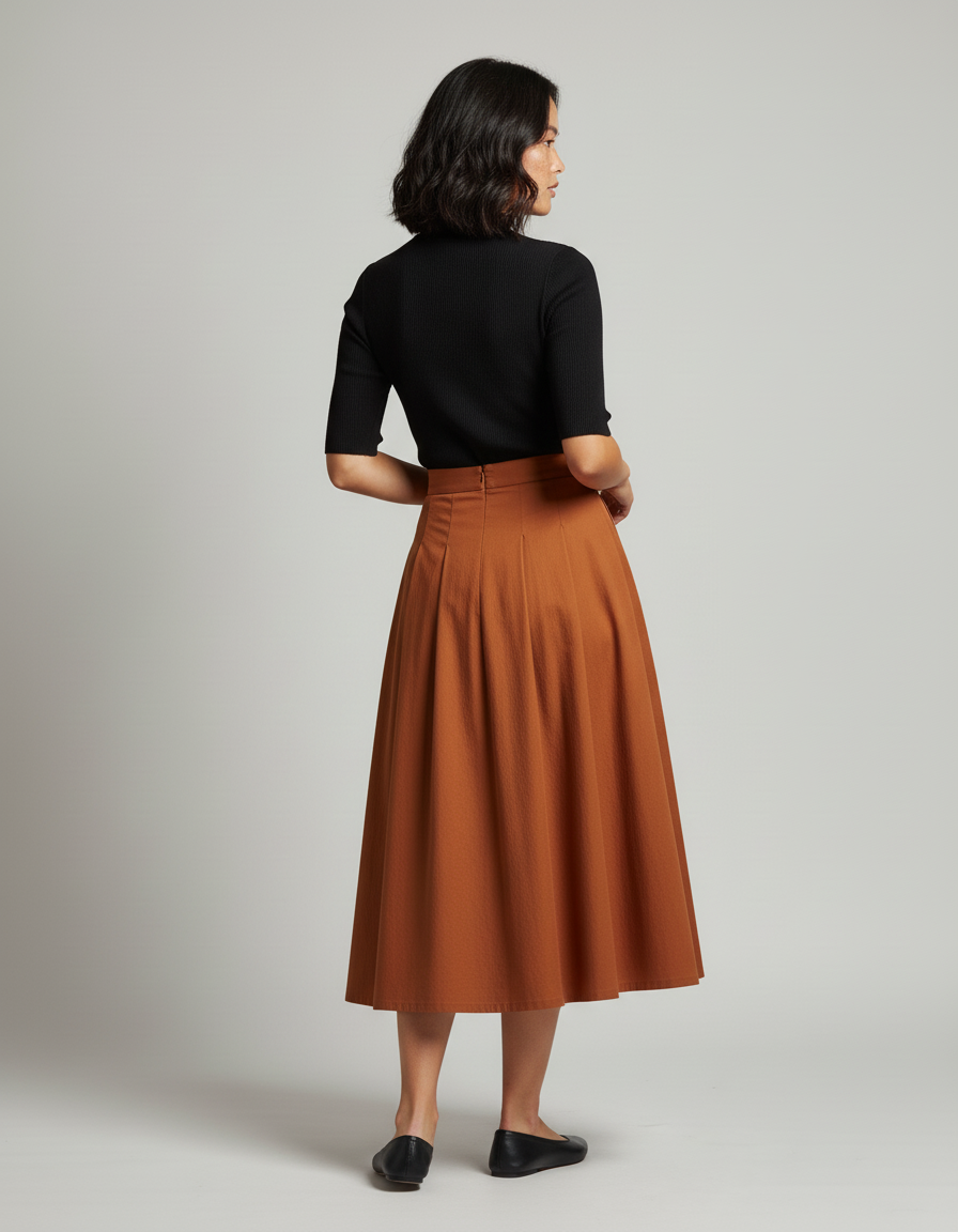 Jupe Patineuse Rouille Plissée Élégante