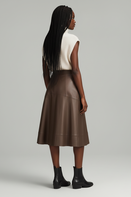 Jupe Patineuse Simili Cuir Mi Longue