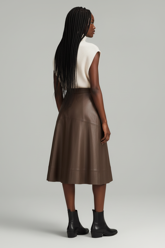 Jupe Patineuse Simili Cuir Mi Longue