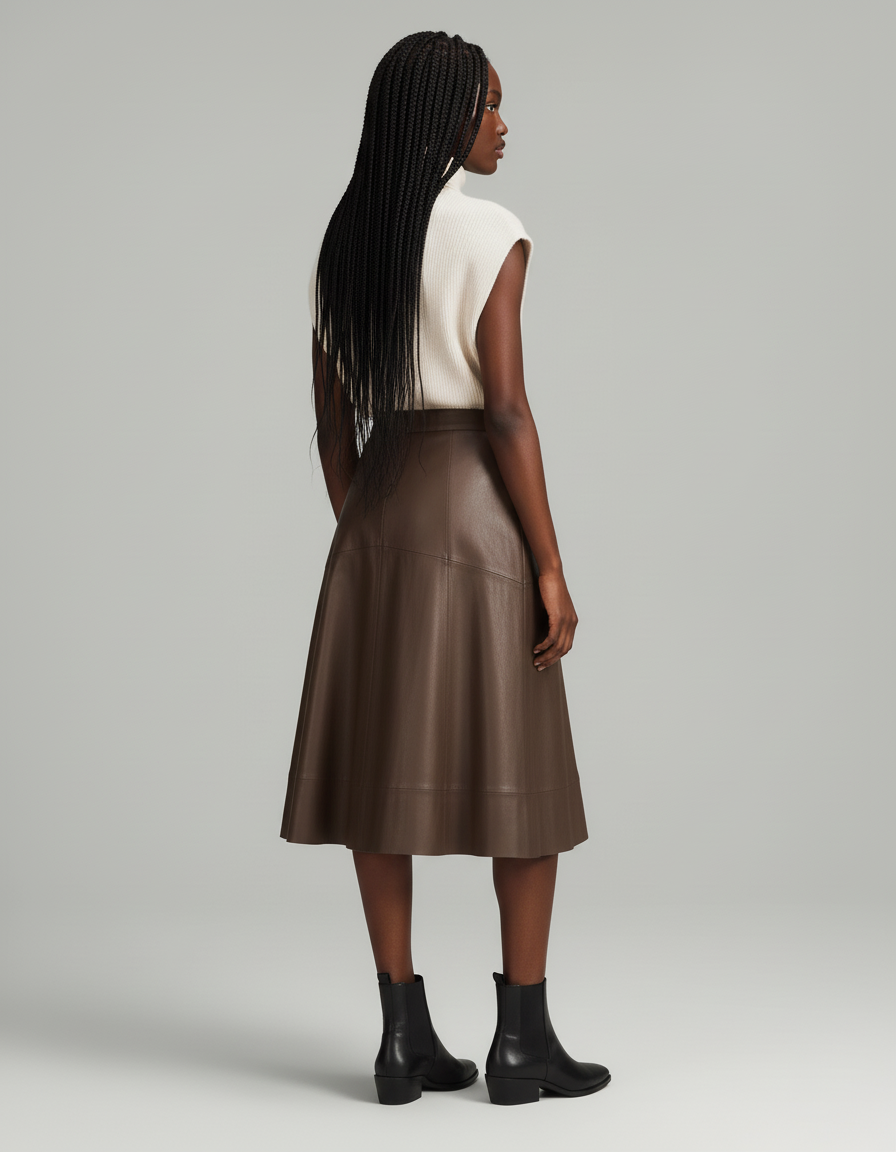 Jupe Patineuse Simili Cuir Mi Longue