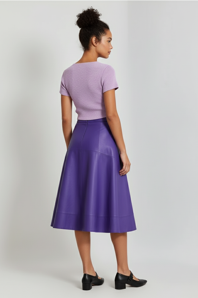 Jupe Patineuse Taille Haute Cuir