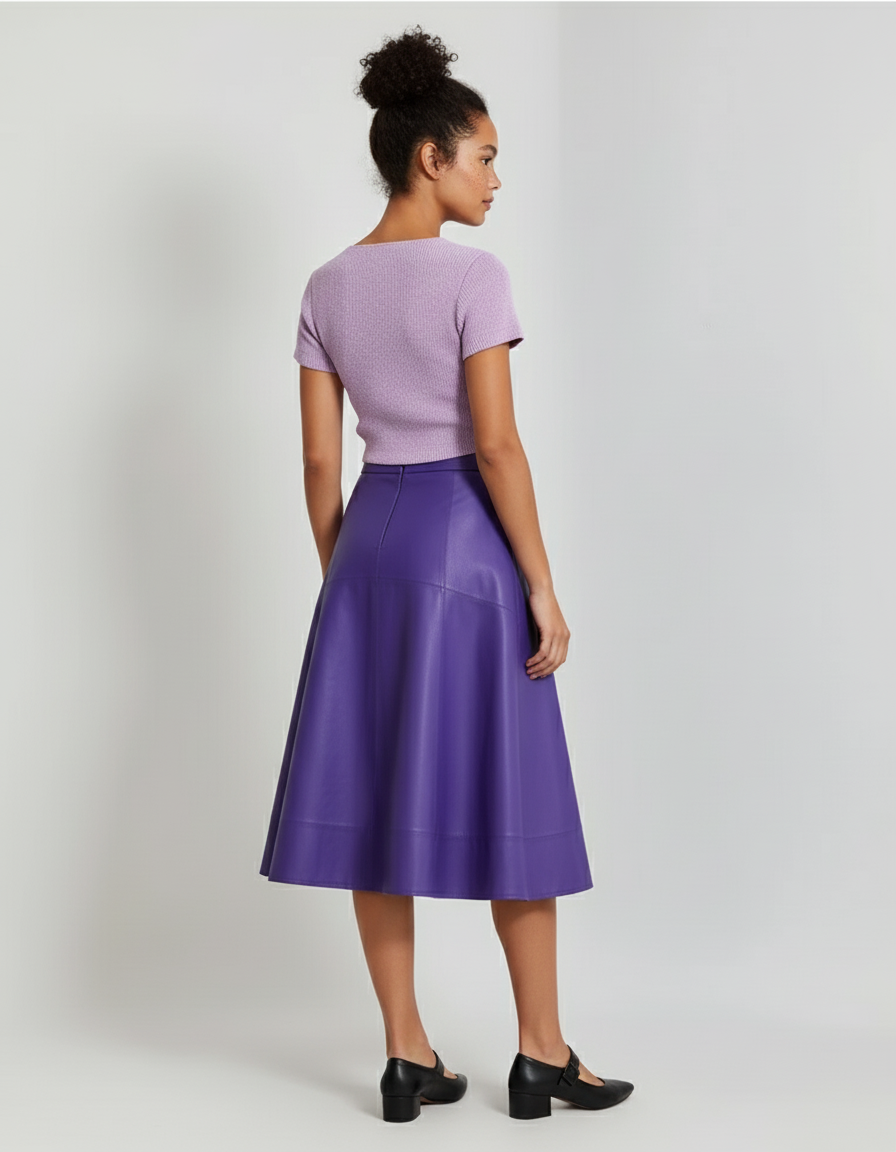 Jupe Patineuse Taille Haute Cuir