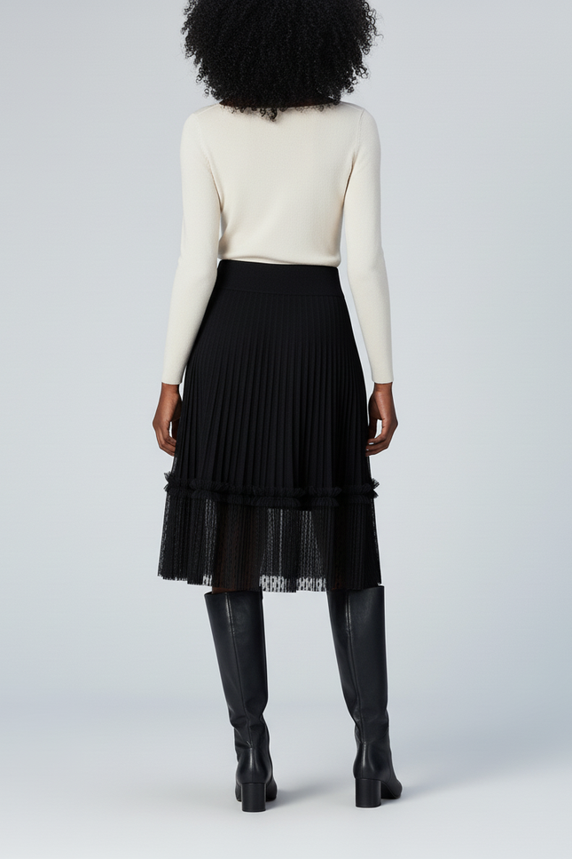 Jupe Patineuse Plissée Dentelle Chic