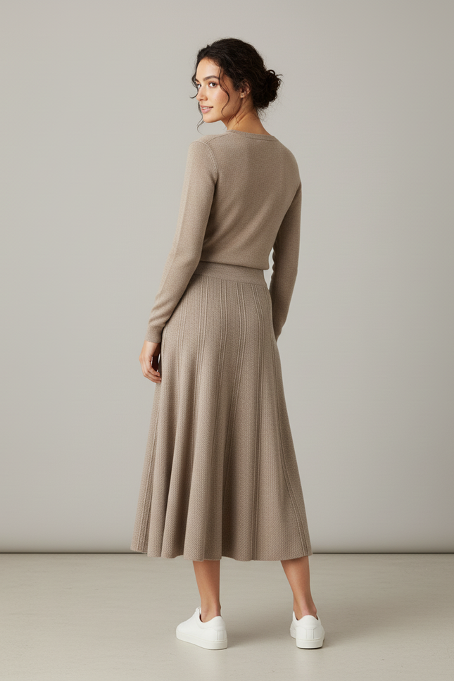 Jupe Patineuse Beige Côtelée Élégante