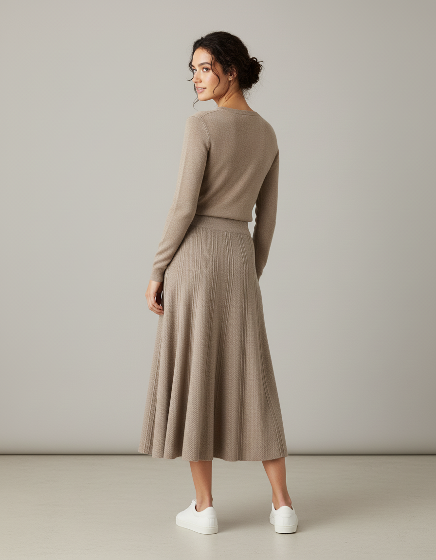 Jupe Patineuse Beige Côtelée Élégante