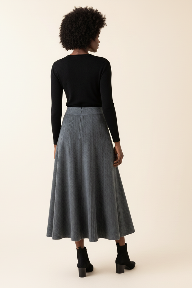 Jupe Patineuse Midi Grise Élégante