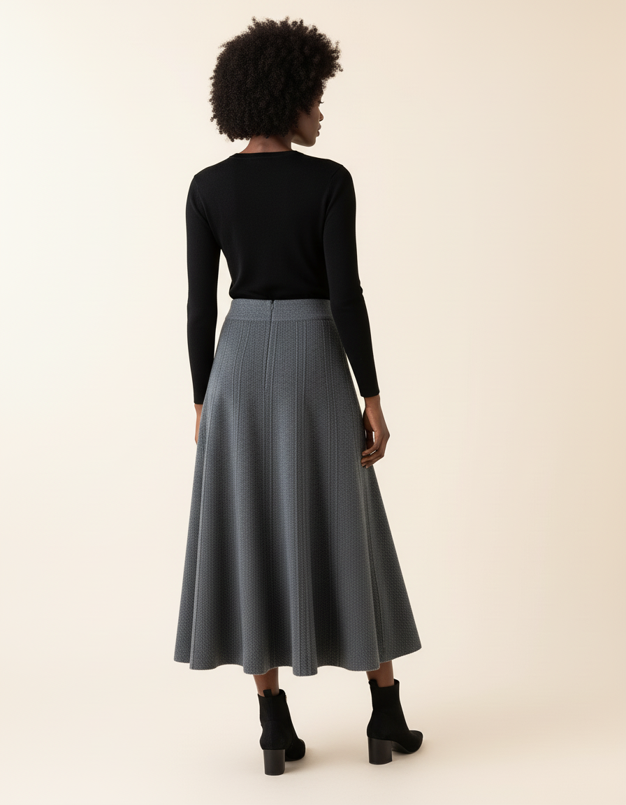 Jupe Patineuse Midi Grise Élégante