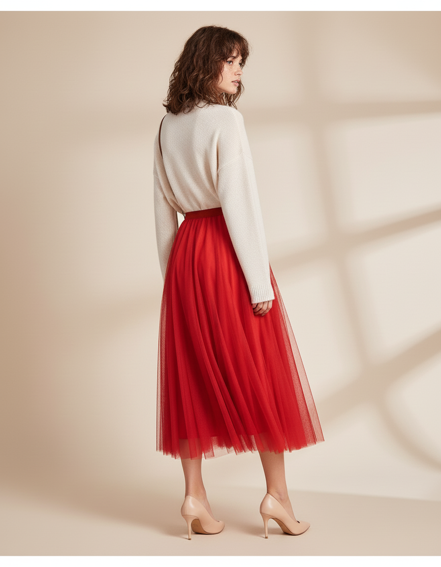 Jupe Patineuse Rouge Tulle Élégante