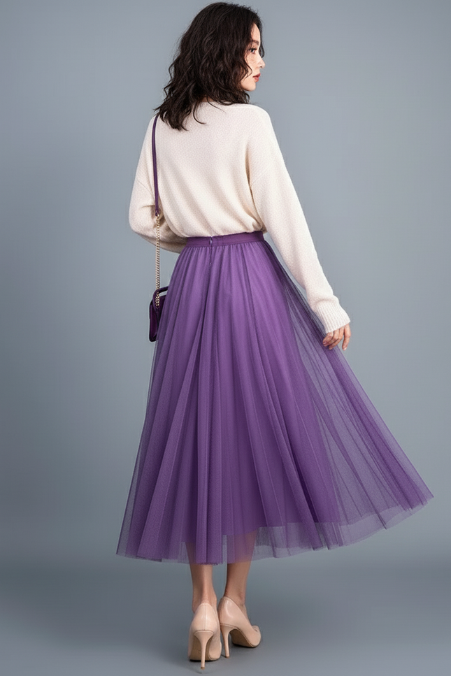 Jupe Patineuse Tulle Violette Élégante