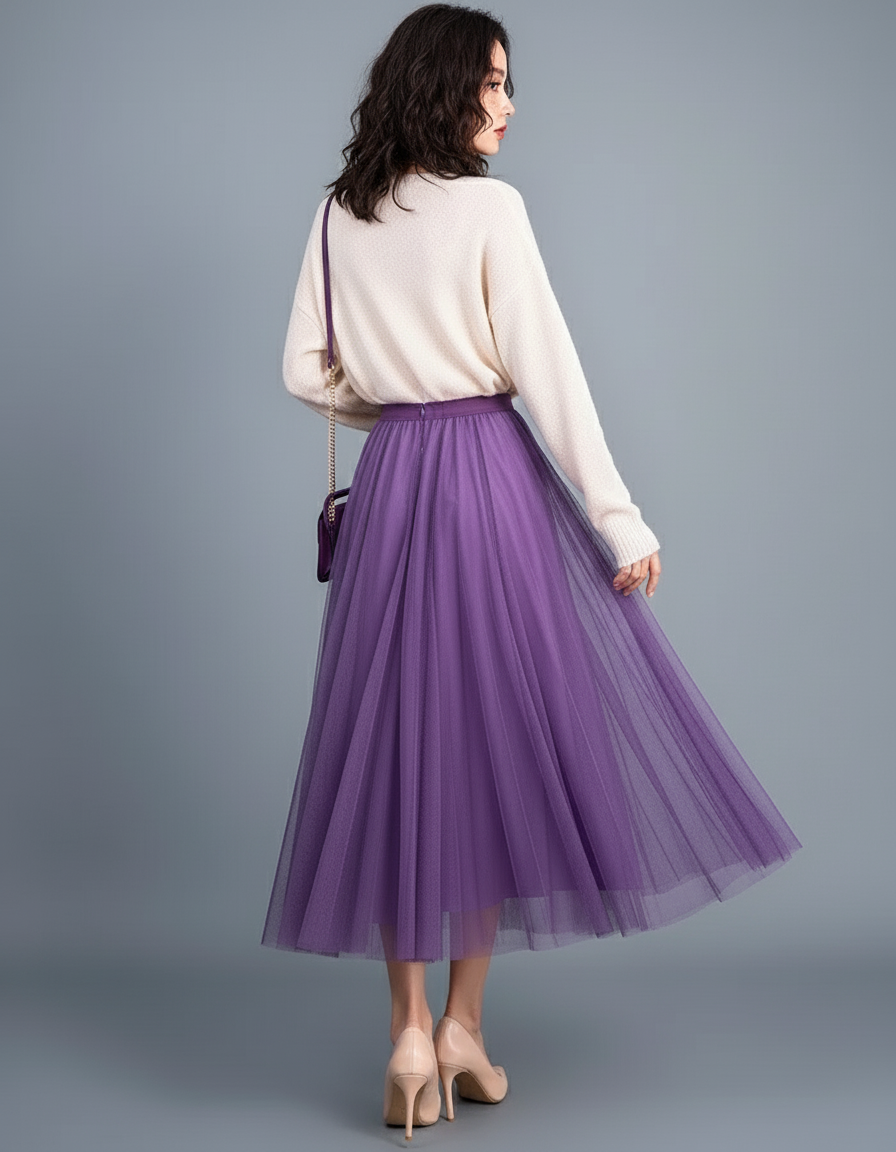 Jupe Patineuse Tulle Violette Élégante