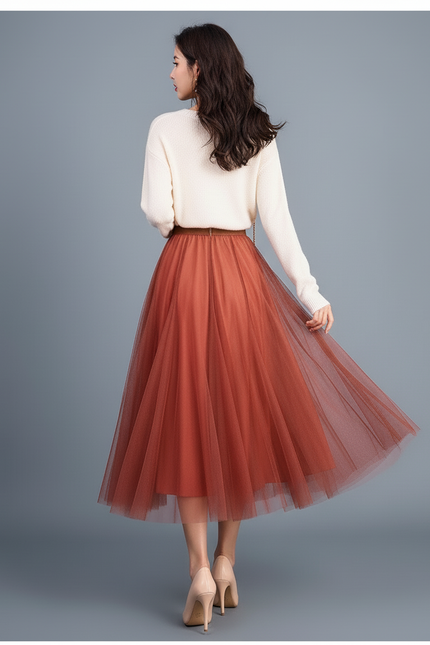 Jupe Patineuse Tulle Rouille Élégante