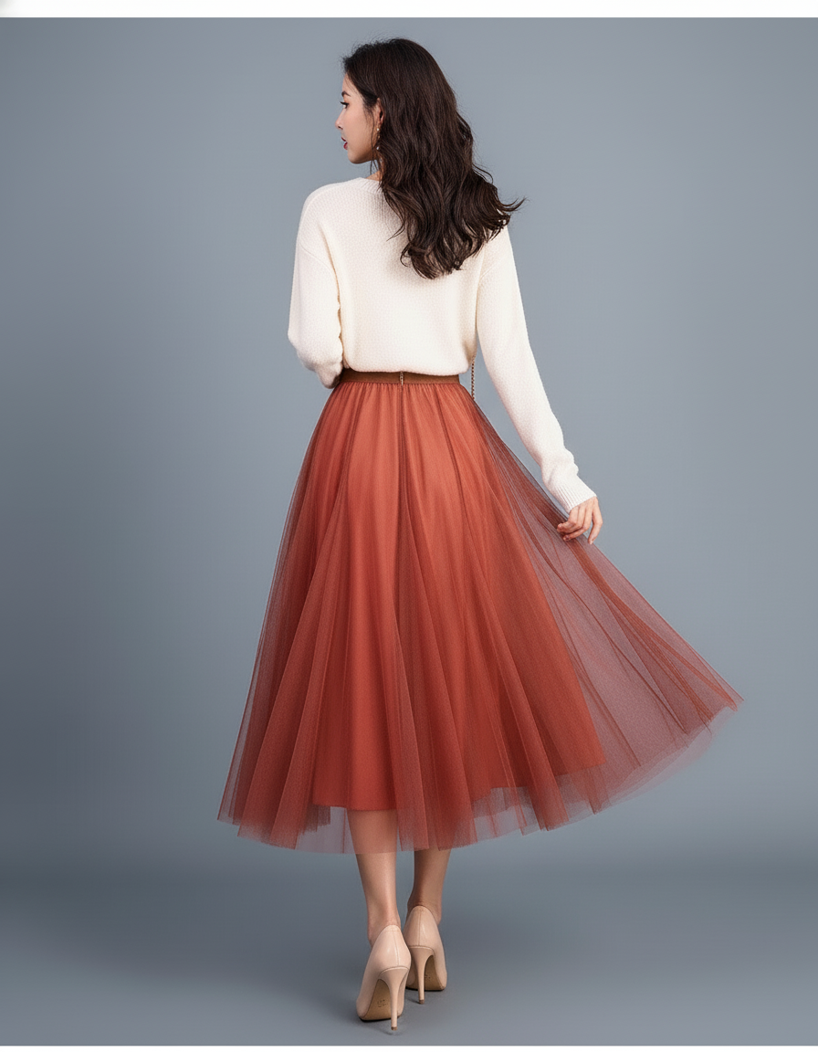 Jupe Patineuse Tulle Rouille Élégante