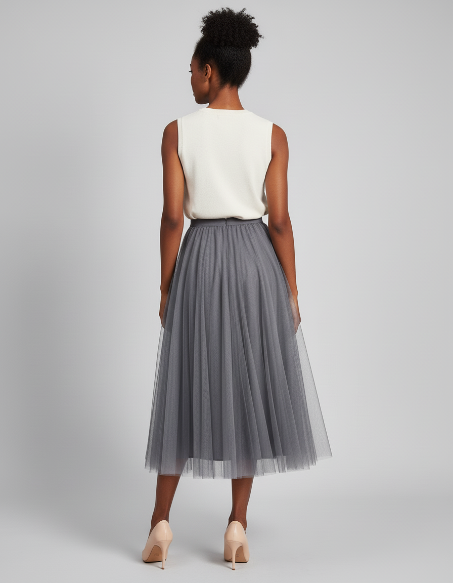Jupe Patineuse Tulle Grise Élégante